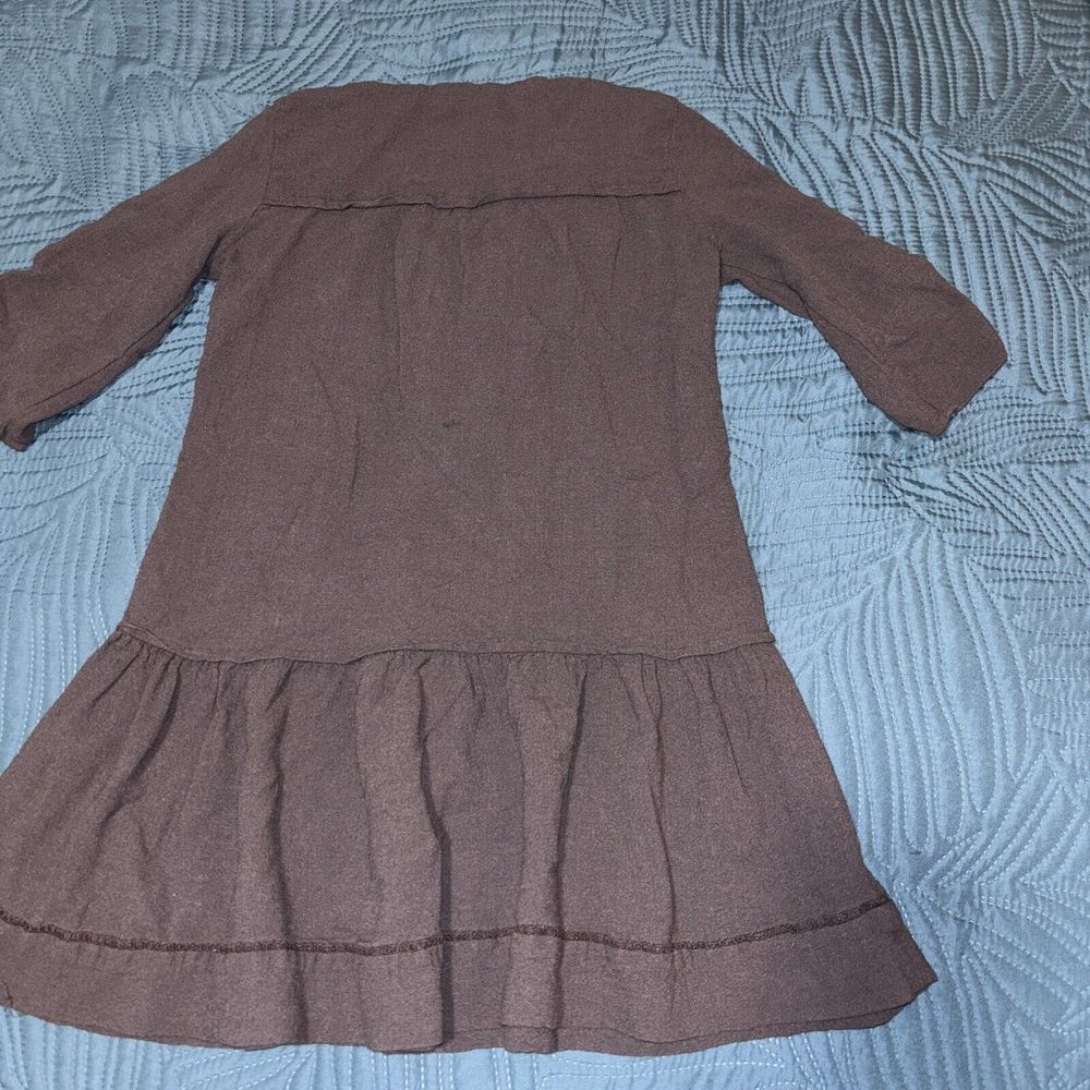 Zara Drop Waist Mini Dress Pleated Henley Top Small Brown Gauze Neutral Minimal - Picture 10 of 12